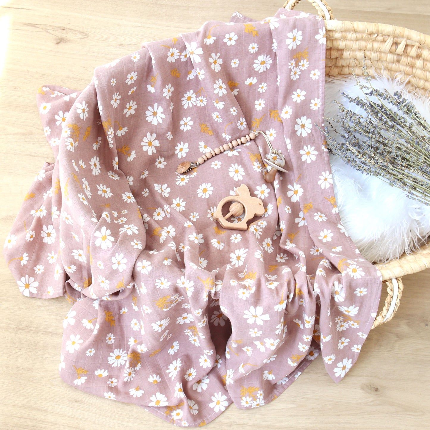 Peach Blossom Daisy Muslin Swaddle