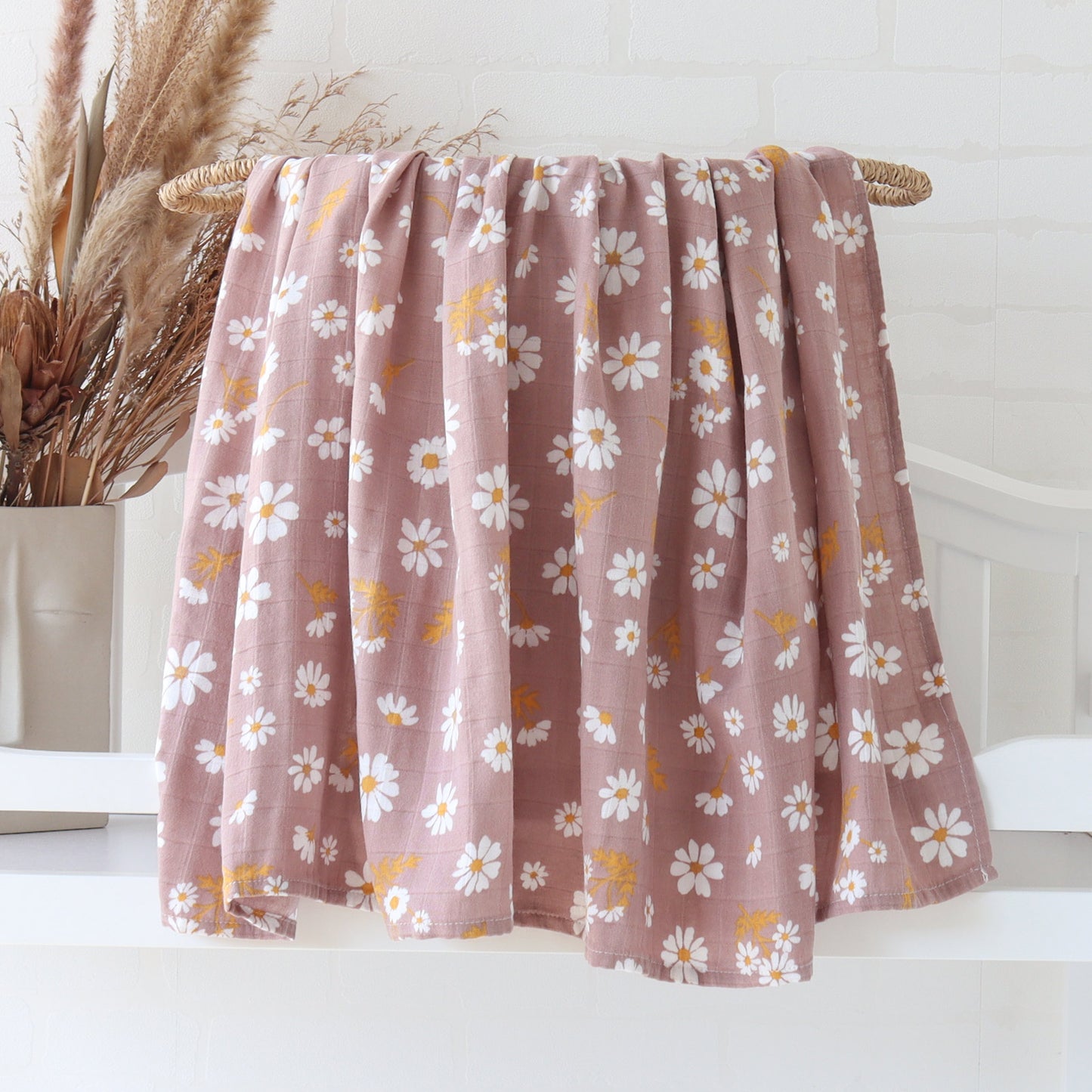 Peach Blossom Daisy Muslin Swaddle
