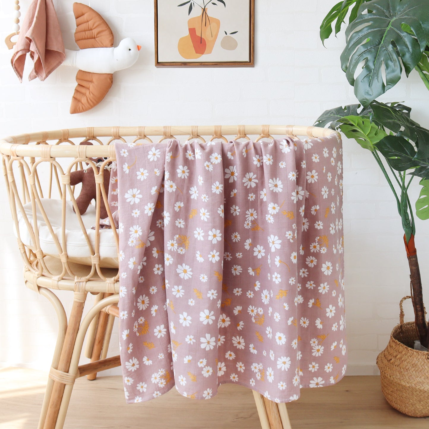 Peach Blossom Daisy Muslin Swaddle