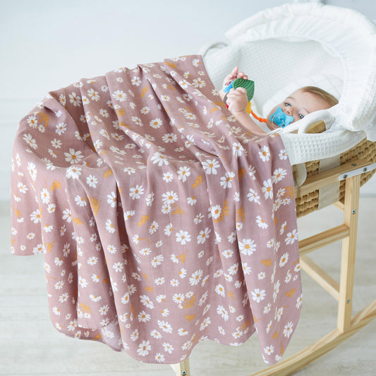 Peach Blossom Daisy Muslin Swaddle
